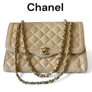Chanel Paris limited double flap quilted lambskin shoulder bag 25  w/ COA